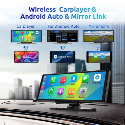 Dashcam – Auto Camera – Multimediasysteem – Recorder – Achteruitrijcamera – 10,26 Inch IPS Touchscreen – 4K Voorcamera & 1080p Achtercamera – Draadloze CarPlay & Android Auto – 64GB Geheugenkaart