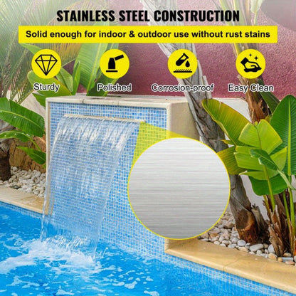 Watervalmond – Tuinwaterval – Vijverwaterval – Buitenfontein – Waterpartij – Roestvrij Staal – 60 cm Breed – Werkt Zonder Elektriciteit