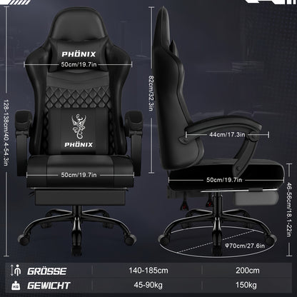 Gamingstoel – Gamestoel – Gaming Chair – Game Stoel – Ergonomische Bureaustoel – Verstelbare Lendensteun – 360° Draaibaar – Met Voetensteun – Max. 150 kg