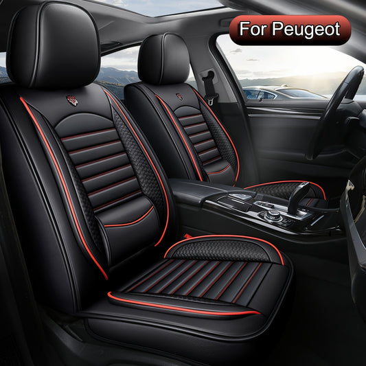 Universal PU Leather Car Seat Covers Set, for PEUGEOT 208, 2008, 308, 3008, 508, 5008, 206, 307 - Adjustable Front and Rear Seats, 5-Seat All-Season Car Seat Protector, Airbag Compatible