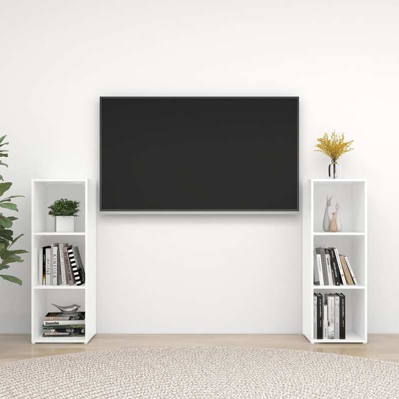 2pcs White Modern Minimalist Floating TV Stand with Storage Shelves - Heavy-Duty Hardwood Construction, Space-Saving Wall-Mounted Design, 68.58cm Height, 3.2 Cu Ft Capacity, Easy Assembly for Flat-Screen TVs, Media Consoles &