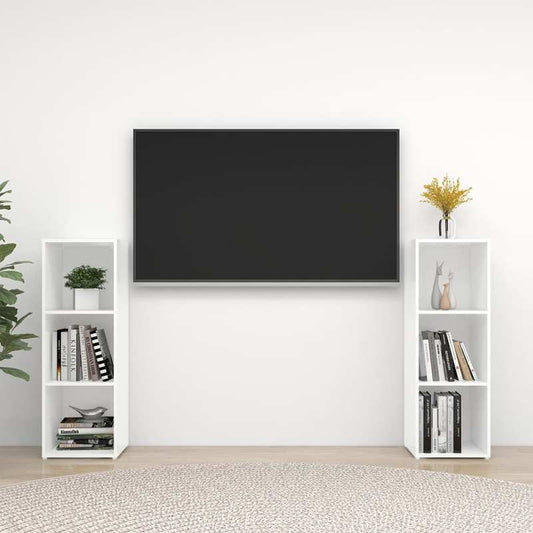 2pcs White Modern Minimalist Floating TV Stand with Storage Shelves - Heavy-Duty Hardwood Construction, Space-Saving Wall-Mounted Design, 68.58cm Height, 3.2 Cu Ft Capacity, Easy Assembly for Flat-Screen TVs, Media Consoles &
