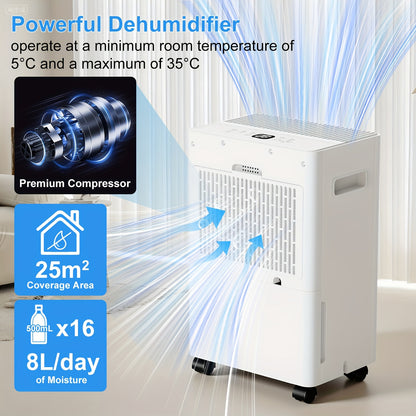 Luchtontvochtiger – Vochtvreter – Dehumidifier – Droger – Vochtopnemer – 8L per dag – Stil 40 dB met Timer en Continu Afvoer