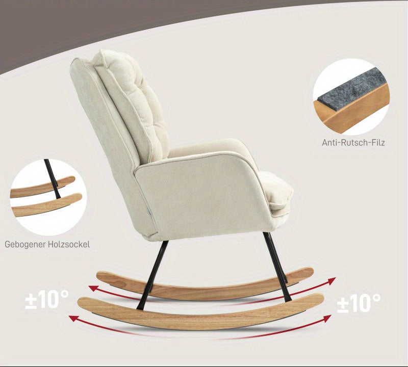 Schommelstoel – Relaxstoel – Fauteuil – Loungestoel – Voedingsstoel – Beige Chenillestof – Ergonomische Rugleuning 70 cm – Draagkracht 120 kg