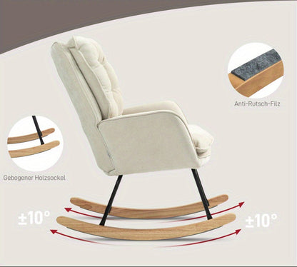 Schommelstoel – Relaxstoel – Fauteuil – Loungestoel – Voedingsstoel – Beige Chenillestof – Ergonomische Rugleuning 70 cm – Draagkracht 120 kg