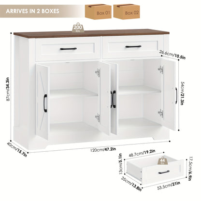 Sideboard – Dressoir – Buffetkast – Opbergkast – Wit/Bruin – 120x40x87 cm – 2 Lades & 4 Deuren – Houtlook Spaanplaat