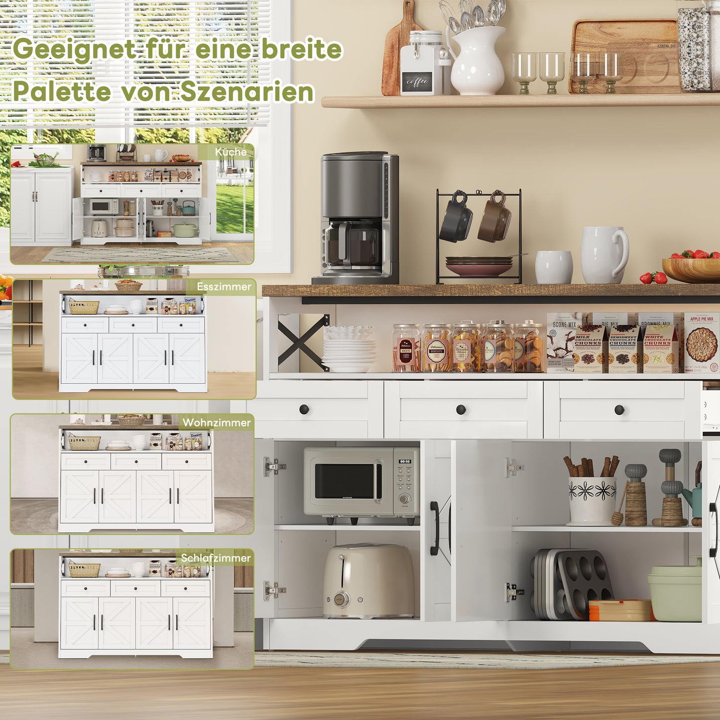 Buffetkastje – Dressoir – Sidetable – Opbergkast –  Landelijke Stijl – 140 CM Breed – Hoogwaardig MDF