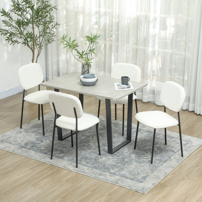 Eetkamerstoelen – Stoelen – Diningset – Zithoekstoelen – Armloze Stoelen – Set Van 4 – Zachte Bouclé Bekleding – Zwart Stalen Frame