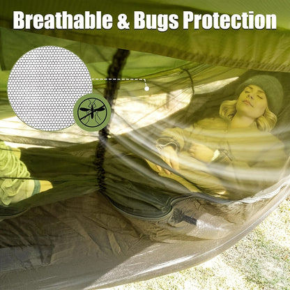 Hangmat – Campinghangmat – Tenthangmat – Reis Hangmat – Outdoor Hangmat – Lichtgewicht & Compact – Ingebouwd Muskietennet en Waterafstotende Buitensluier