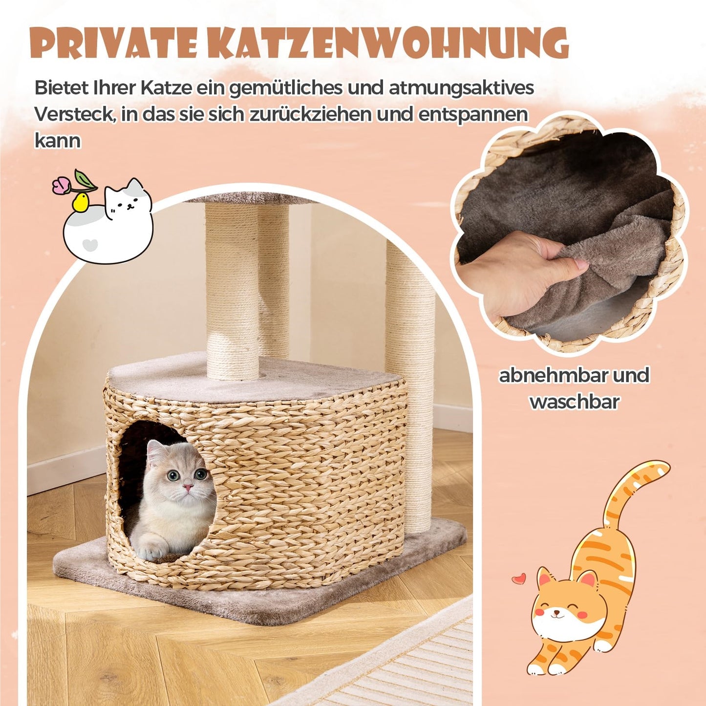 Krabpaal – Krabmeubel – Kattenklimpaal – Krabton – Kattenmeubel – 131 cm Hoog – Natuurlijk Riet en Sisal