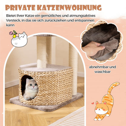 Krabpaal – Krabmeubel – Kattenklimpaal – Krabton – Kattenmeubel – 131 cm Hoog – Natuurlijk Riet en Sisal
