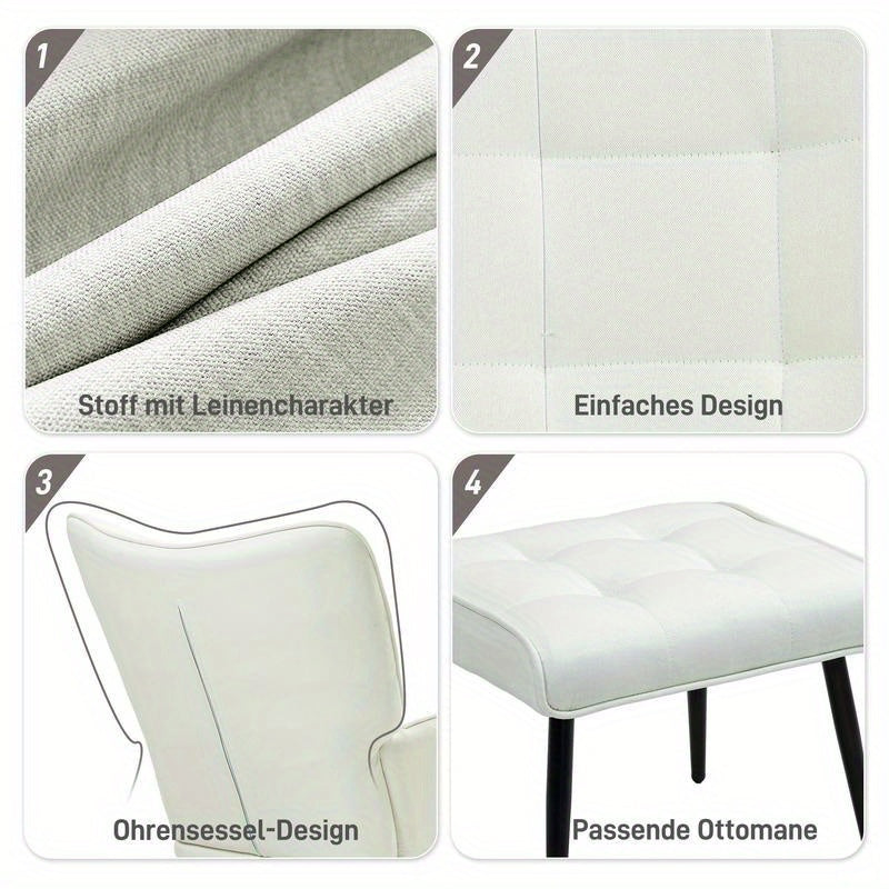 Draaifauteuil – Lounge Stoel – Relaxstoel – Schommelstoel – Fauteuil Met Voetenbank – Ergonomisch Design – Wit Zwart Hardhout & Metaal