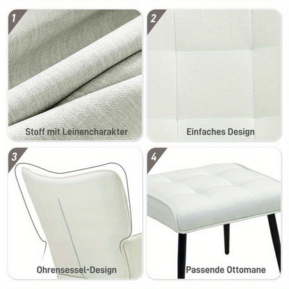 Draaifauteuil – Lounge Stoel – Relaxstoel – Schommelstoel – Fauteuil Met Voetenbank – Ergonomisch Design – Wit Zwart Hardhout & Metaal