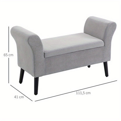 Opbergbankje – Opbergbank – Zitbank met Opbergruimte – Opbergkist – Halbank – Lichtgrijs – Ruimtebesparend Design – Velvet Bekleding met Stevige Pooten