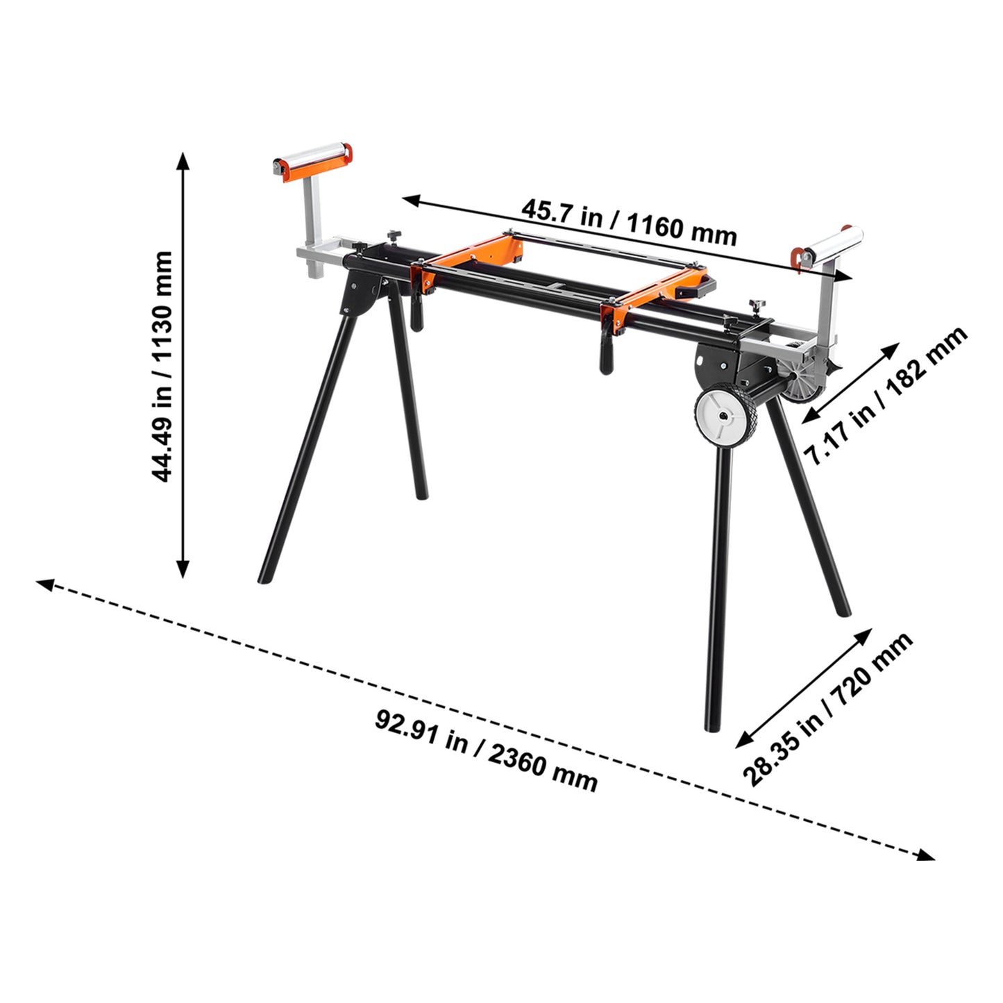 Verstekzaagonderstel – Zaagtafel – Verstelbaar Onderstel – Inklapbaar Werkbank – Werkplek Versterker – Draagvermogen 250 kg – Staal – Inklapbaar Met Wielen