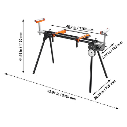Verstekzaagonderstel – Zaagtafel – Verstelbaar Onderstel – Inklapbaar Werkbank – Werkplek Versterker – Draagvermogen 250 kg – Staal – Inklapbaar Met Wielen