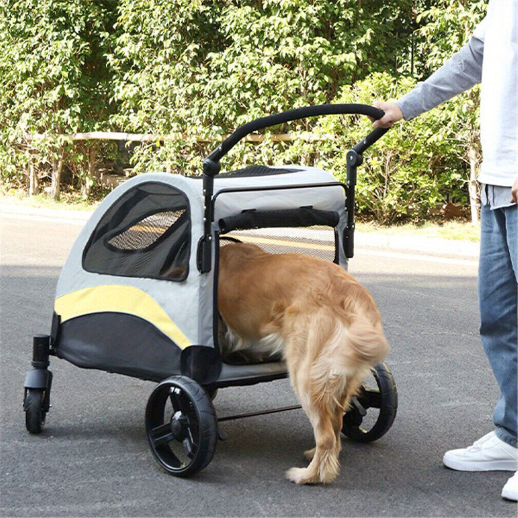 Hondenwagen Compact – Huisdier Buggy – Dierenwagen – Draagwagen – Kattenwagen – Vier Wielen – Opvouwbaar – Veilig Met Remmen