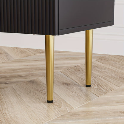 1pc Modern Black Metal Nightstand with 2-Drawer Bedside Storage - Matte Black & Golden Legs, Space-Saving Design, Easy Assembly, Compact Bedside Table for Small Bedrooms, Contemporary Minimalist Furniture with Golden-Toned Ha