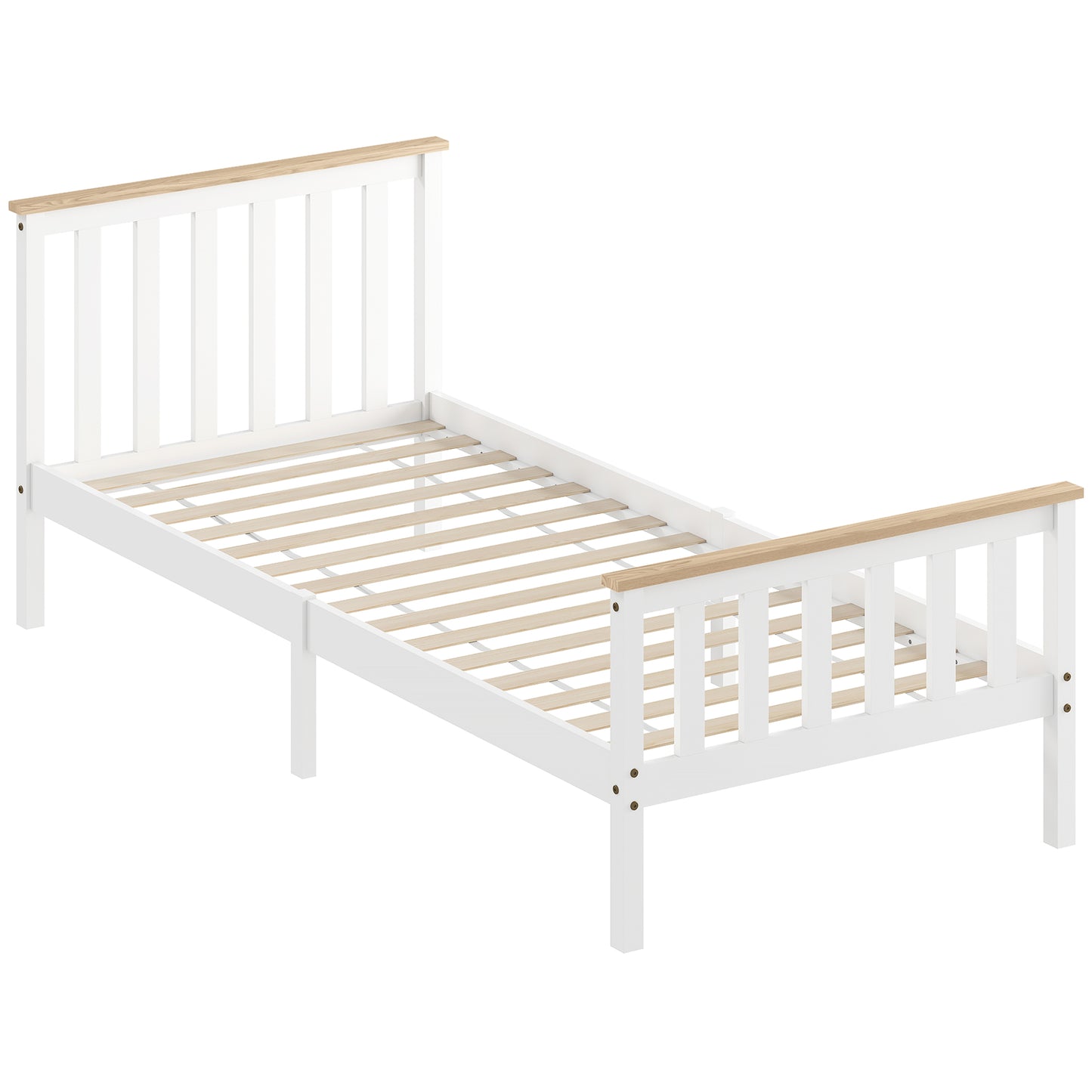 Bedframe Eenpersoonsbed – Eenpersoonsbed – Houten Bed – Kinderbed – Bedombouw – Natuurlijk Hout – Wit Gelakt – Met Opbergruimte Onderbed