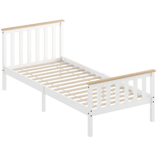 Bedframe Eenpersoonsbed – Eenpersoonsbed – Houten Bed – Kinderbed – Bedombouw – Natuurlijk Hout – Wit Gelakt – Met Opbergruimte Onderbed