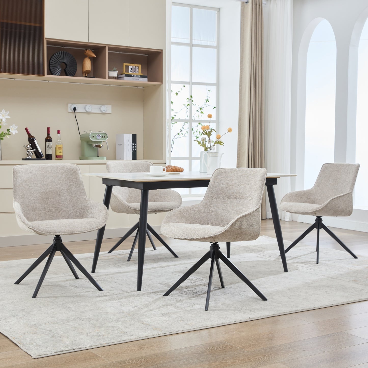 Draaibare Eetkamerstoelen – Eetkamerstoelen – Keukenstoelen – Stoelen – Zithoekstoelen – Witte Polyester Bekleding – Stevig Metalen Frame – Set van 2