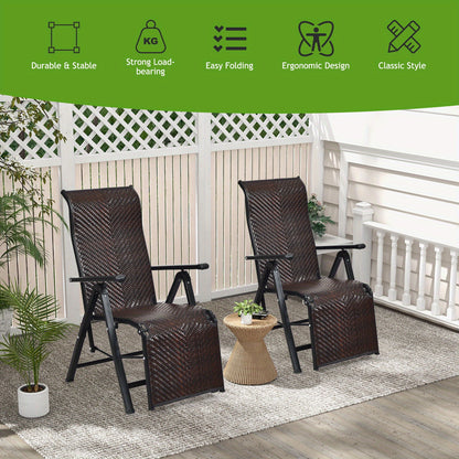 Rattan Ligstoel Set – 2-delige Tuinstoel – Inklapbare Ligstoel – Verstelbare Rugleuning – Buitenstoel Met Armleuningen – Weerbestendig Rattan – Compact Opvouwbaar – Stijlvolle Tuinlounger
