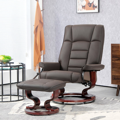Relaxstoel – Fauteuil – Loungestoel – Draaifauteuil – Relaxfauteuil – 360° Draaibaar – Handmatig Verstelbare Rugleuning – Houten Frame – Kunstleer Bekleding – Bruin – 76x85x104 cm