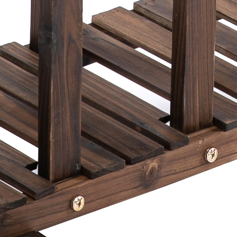 Plantentafel – Plantenrek – Bloemenstandaard – Plantenhouder – Plantenschap – Massief Verkoold Hout – 4 Lagen, 123,5 x 33 x 80 cm