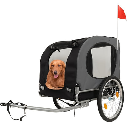 Hondenfietskar – Pet Bike Trailer – Fietsmand Honden – Huisdieren Fietsdrager – Kleine & Middelgrote Hond – Lichtgewicht Metalen Frame – Ventilerend Met Veiligheidsharnas – Donkergrijs