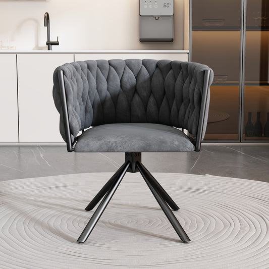 Velvet Draaistoel – Eetkamerstoel – Bureau Stoel – Loungestoel – Comfortabele Stoel – Grijze Velvet Bekleding – 360 Graden Draaibaar – Stevige Metalen Poten