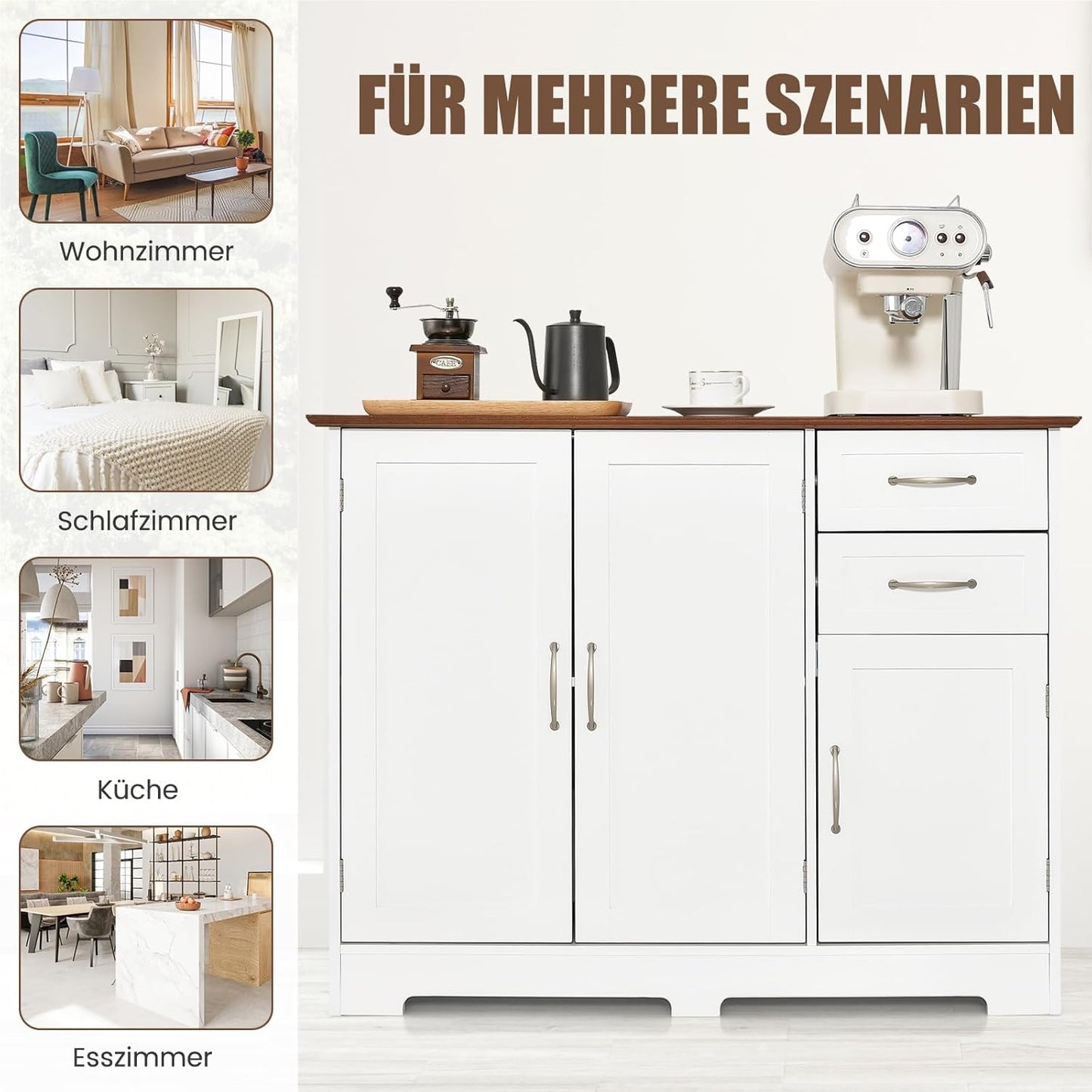 Dressoir – Dressoirs – Opbergkast – Ladekast – TV-kast – Wit – 100 x 40 x 78 cm – Verstelbare plank – Waterafstotend MDF