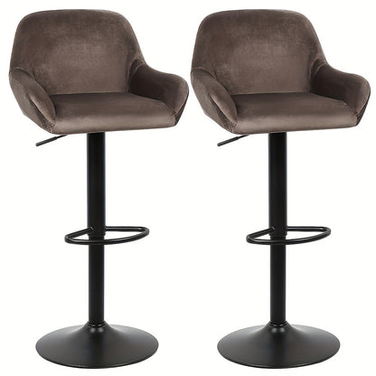 Barstoelen – Barkrukken – Keukenstoelen – Barstoelen Met Rugleuning – Set Van 2 – Moderne Velvet Bekleding – 360° Draaibaar – Verstelbare Hoogte 40x50x86-106cm – Bruin – Met Zwart Metalen Frame
