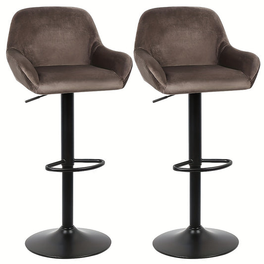 Barstoelen – Barkrukken – Keukenstoelen – Barstoelen Met Rugleuning – Set Van 2 – Moderne Velvet Bekleding – 360° Draaibaar – Verstelbare Hoogte 40x50x86-106cm – Bruin – Met Zwart Metalen Frame