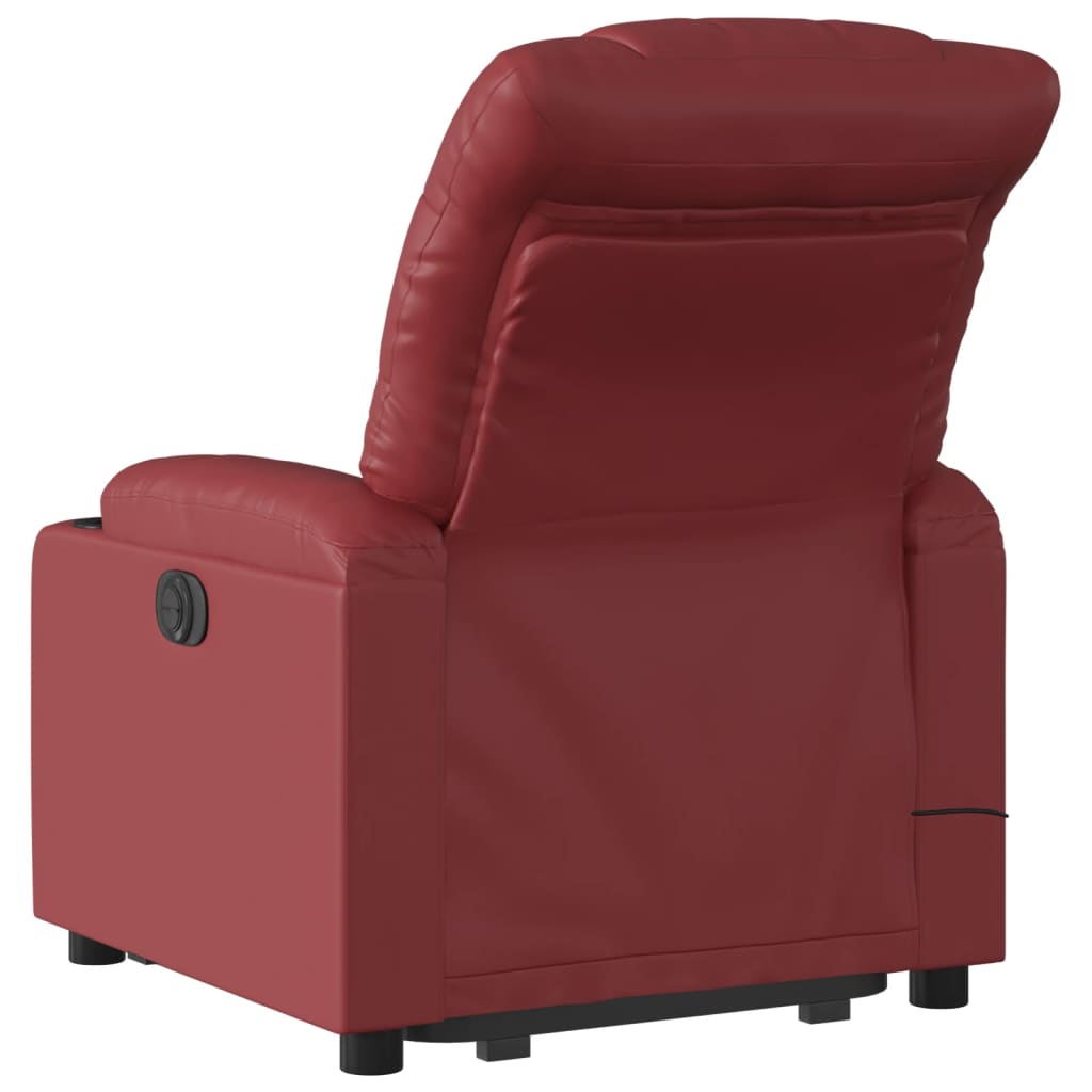 Sta-op stoel elektrisch – Elektrische Relaxfauteuil – Verstelbare Zetel – Opsta Fauteuil – Elektrische Liftfunctie – Kunstleer Bekleding wijnrood