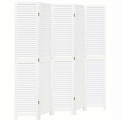 A Room Screen Featuring Five Panels of Solid Paulownia Wood in White. It Is Beautiful And Offers Privacy, Making It Ideal for Offices, Bedrooms, And Living Rooms., Bedroom Partition|Sleek Panel Design|Durable Construction