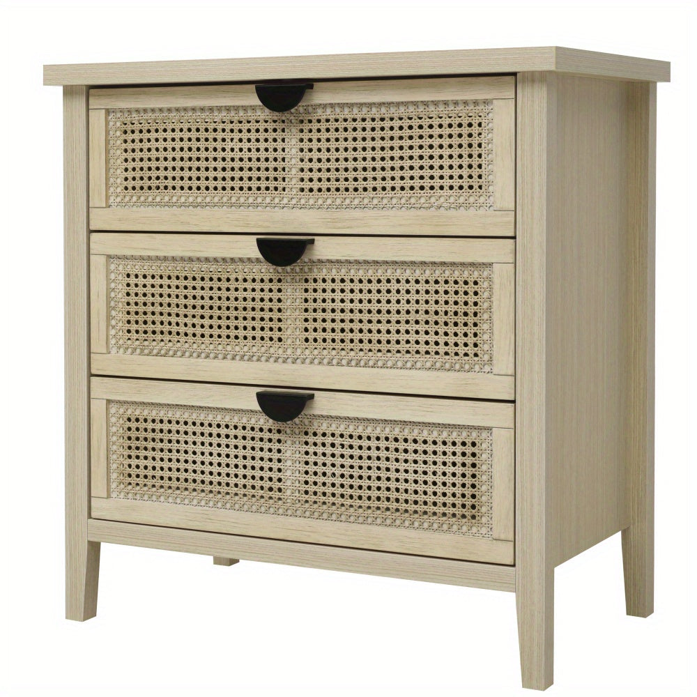 Dressoir – Kast – Opbergkast – Ladekast – Buffetkast – Modern Woven Honeycomb Design – 3 Lades Met Verwisselbare Deurpanelen – Duurzaam Niet-Houten Materiaal – Compact 80 cm Breed – Beige/Witte Afwerking Met Gouden Accenten