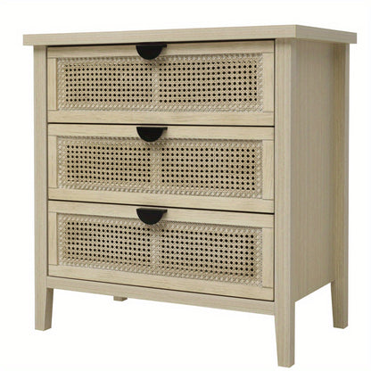 Dressoir – Kast – Opbergkast – Ladekast – Buffetkast – Modern Woven Honeycomb Design – 3 Lades Met Verwisselbare Deurpanelen – Duurzaam Niet-Houten Materiaal – Compact 80 cm Breed – Beige/Witte Afwerking Met Gouden Accenten