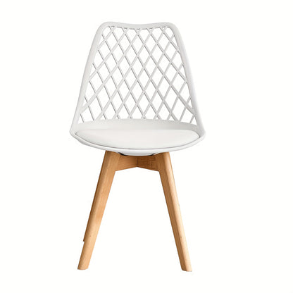 Set van 6 Eetkamerstoelen – Scandinavische Stijl, Mesh Rugleuning & PU Zitting – Beukenhouten Poten, Multifunctioneel voor Keuken, Woonkamer en Kantoor