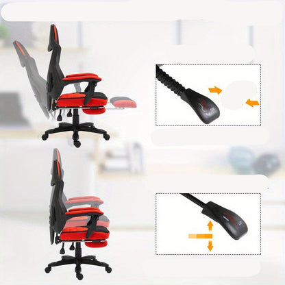 Ergonomische Bureaustoel – Gamingstoel – Kantoorstoel – Werkstoel – Deskchair – Verstelbare Rugleuning – 360° Draaibaar – Zwaarbelast 5-Wiel Onderstel – Hoofdsteun – Zwart/Rood