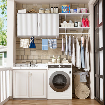 Waskamerkast – Wandkast – Opbergkast – Kledingkast – Badkamerkast – 166 cm Breed – Hoogwaardig Houtmateriaal – 3 Hangstangen & Verstelbare Planken – Fris Wit