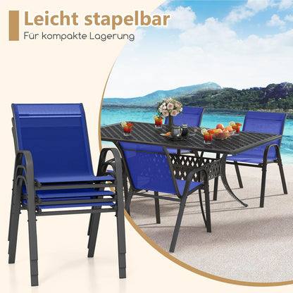 Tuinstoelen – Tuinstoel Set – Balkonstoelen – Terrasstoelen – Stapelbare Stoelen – Blauw – Weerbestendig Textiel – Metalen Frame – Belastbaar Tot 150 kg – 56x70x84 cm