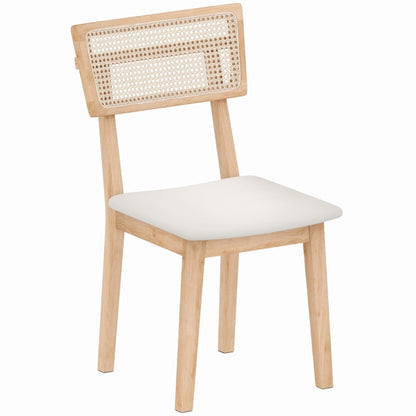 Eetkamerstoel – Keukenstoel – Stoel – Tafestoel – Rattan Rugleuning – Kunstleren Zitting – Rubberwood Frame – Natuurlijk Design