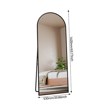 Vloerspiegel – Passpiegel – Staande Spiegel – Wandspiegel – Full-Body Spiegel – Gebogen Zwart Aluminium Frame – 162x53 cm – Schokbestendig Glas