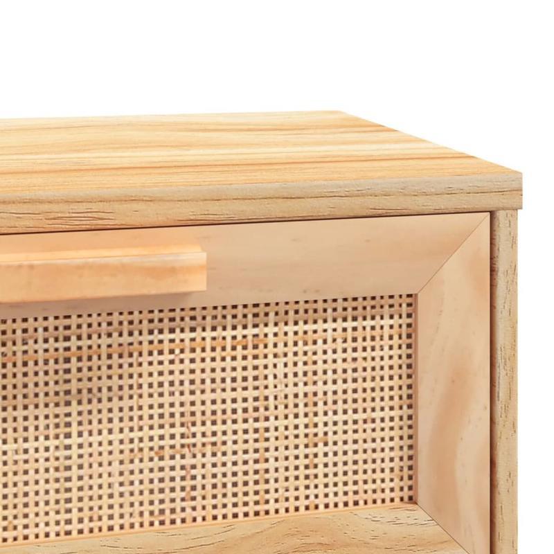 Consolentafel – Sidetable – Halmeubel – Wandtafel – Opbergmeubel – Massief Eikenhout & Natuurlijk Rotan – 2 Laden & Ruimtebesparend – 80x30x75 cm – Rustiek Modern