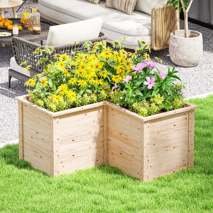 Verhoogde Plantenbak – Moestuinbak – Bloembak – Tuinbak – Kruidenbak – L-vormig Design – Natuurlijk Vurenhout – Open Achterkant – 120x120x62 cm