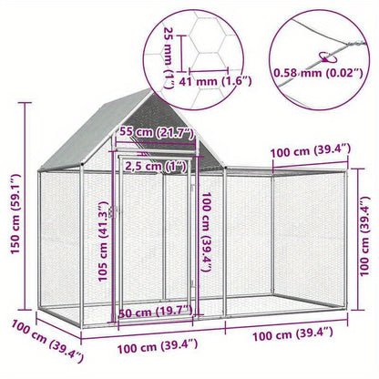 Poulailler Rvs – Small Animal Habitat – Kleine Dierenren – Buitenren – Hondenren – Weerbestendig Ontwerp – Ventilerend Roestvrij Staal 2x1x1,5m