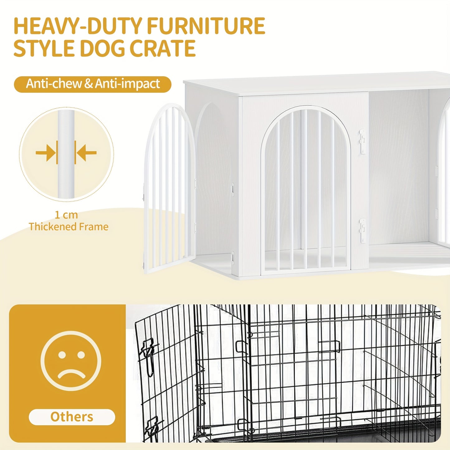 Hondenbench – Hondenkooi – Hondenhok – Dierenkooi – Hondenhuis – 3 Deuren & Gebogen Deur – 108x64x76 cm Wit – Hout & Metaal – Sterk en Multifunctioneel