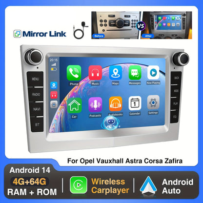 Android 14 Autoradio – 2-DIN Multimedia Speler – 7 Inch Touchscreen Radio – Auto Stereo Systeem – Bluetooth CarPlay Android Auto – Draadloos WiFi GPS – 4GB RAM 64GB Opslag