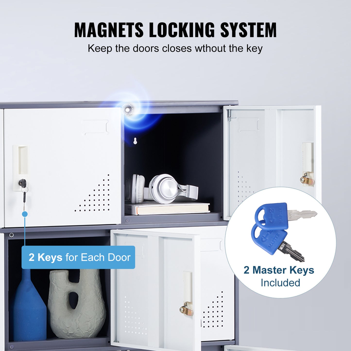 Metalen Locker – Stalen Lockers – Opslagkast – Opbergkast – Kleedkamerkast – Wit – 9 Deuren – Ventilatieopeningen – Magneetsluiting Met Sleutels