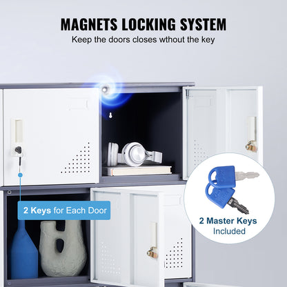 Metalen Locker – Stalen Lockers – Opslagkast – Opbergkast – Kleedkamerkast – Wit – 9 Deuren – Ventilatieopeningen – Magneetsluiting Met Sleutels